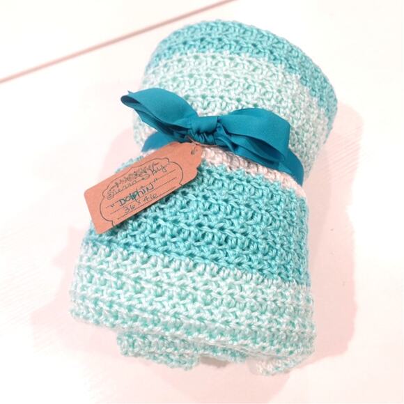 Sierra Sky Other - Dolphin Blues / Crochet Afghan Blanket / Soft Silky Yarn